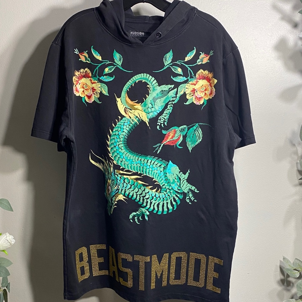 Beastmode Black Shirt with Teal Dragon and Gold Details